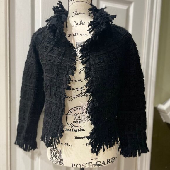 TWEED FRINGE MACROCANNAGE WOOL BLEND CROP JACKET PE DE CHUMBO SIZE SMALL - Picture 11 of 16